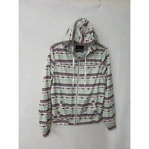 Empyre Windbreaker Jacket Women XL Green Striped Arrow Hooded Full‎ Zip Boho